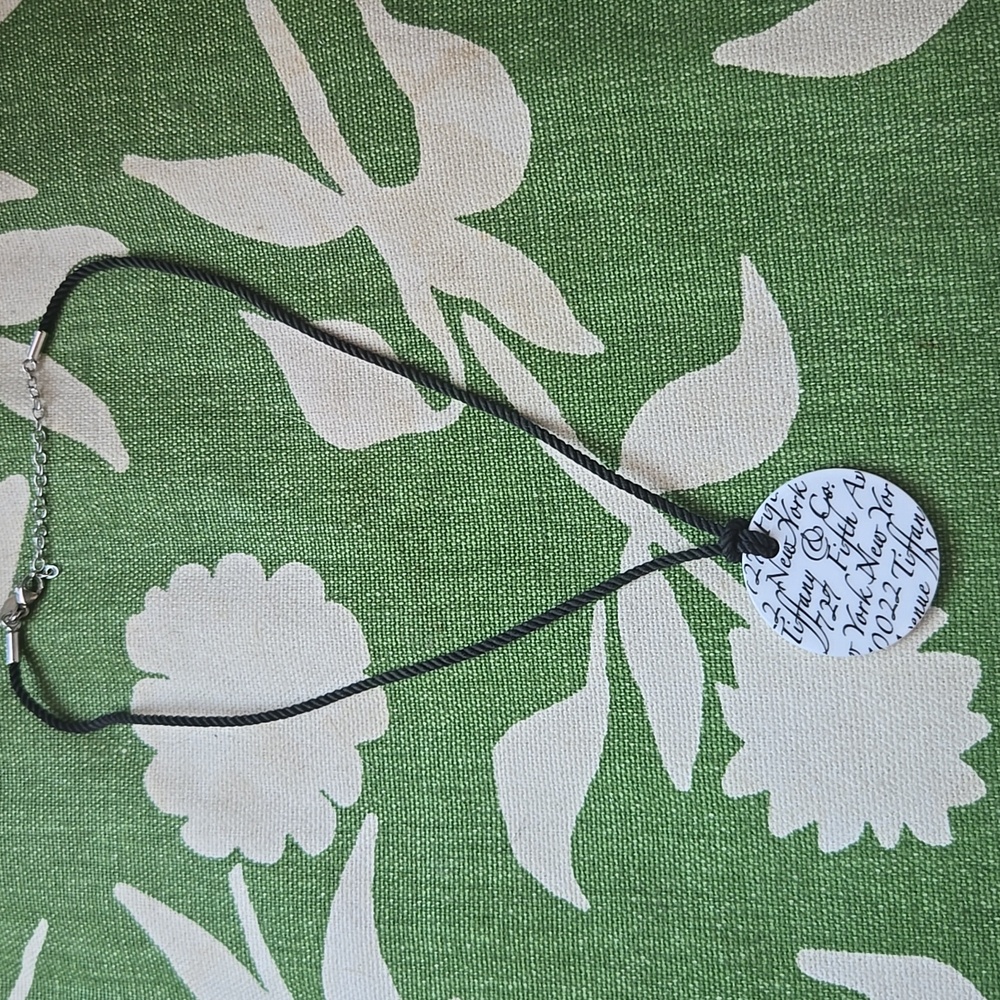 Tiffany & Co. Ireland Silk Black Cord Necklace with Bone Script Pendant 💫